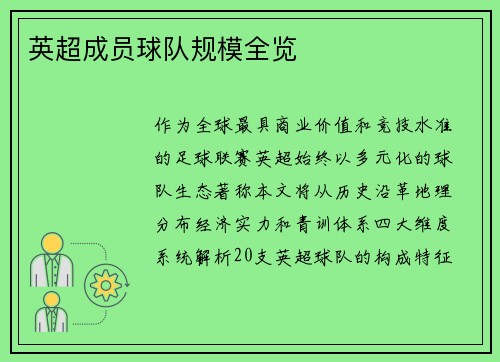 英超成员球队规模全览