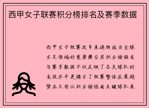 西甲女子联赛积分榜排名及赛季数据